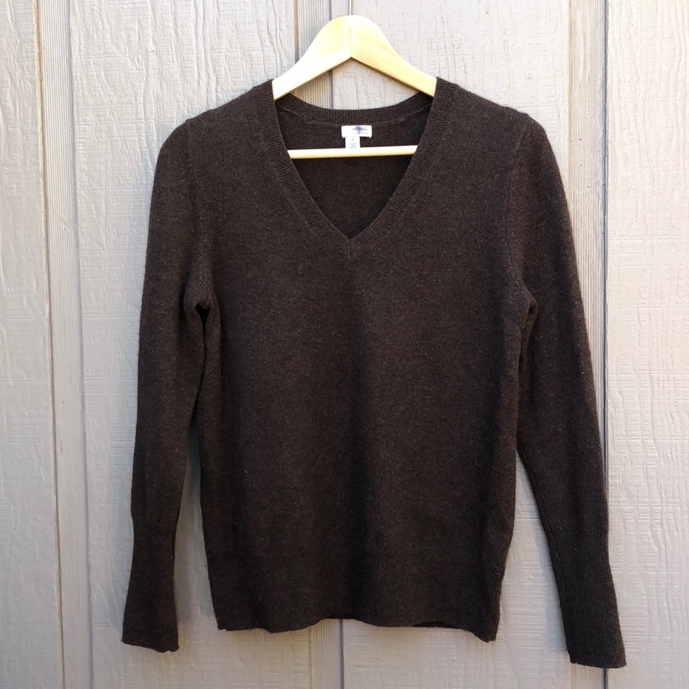 100% Cashmere Sweater V-neck Brown Halogen Petite